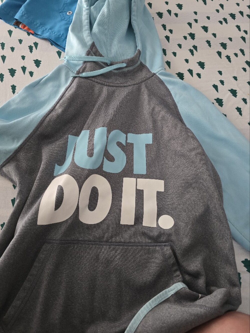 Nike Gray Hoodie with Light Blue Hood & Accents Size M